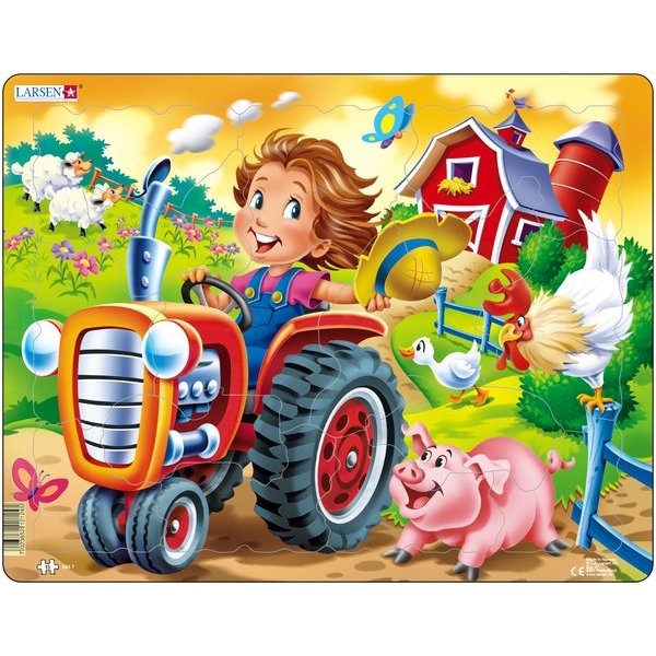 Puzzle Copil la Ferma pe Tractor, 15 Piese Larsen LRBM7 B39016775