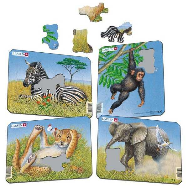 Set 4 Puzzle-uri Animale: Leu, Elefant, Maimuta, Zebra, 9 piese Larsen LRM9-NO B39016813